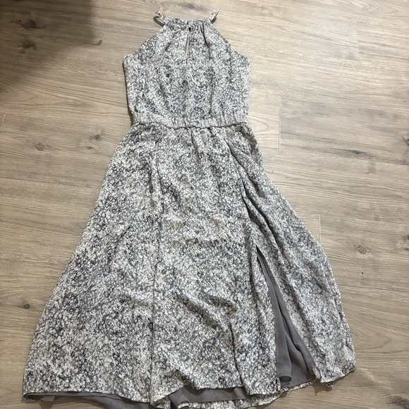 Valette Silk Sleeveless Halter Neck Maxi Dress Sz 2 Gray White Boho Peasant - Picture 5 of 12